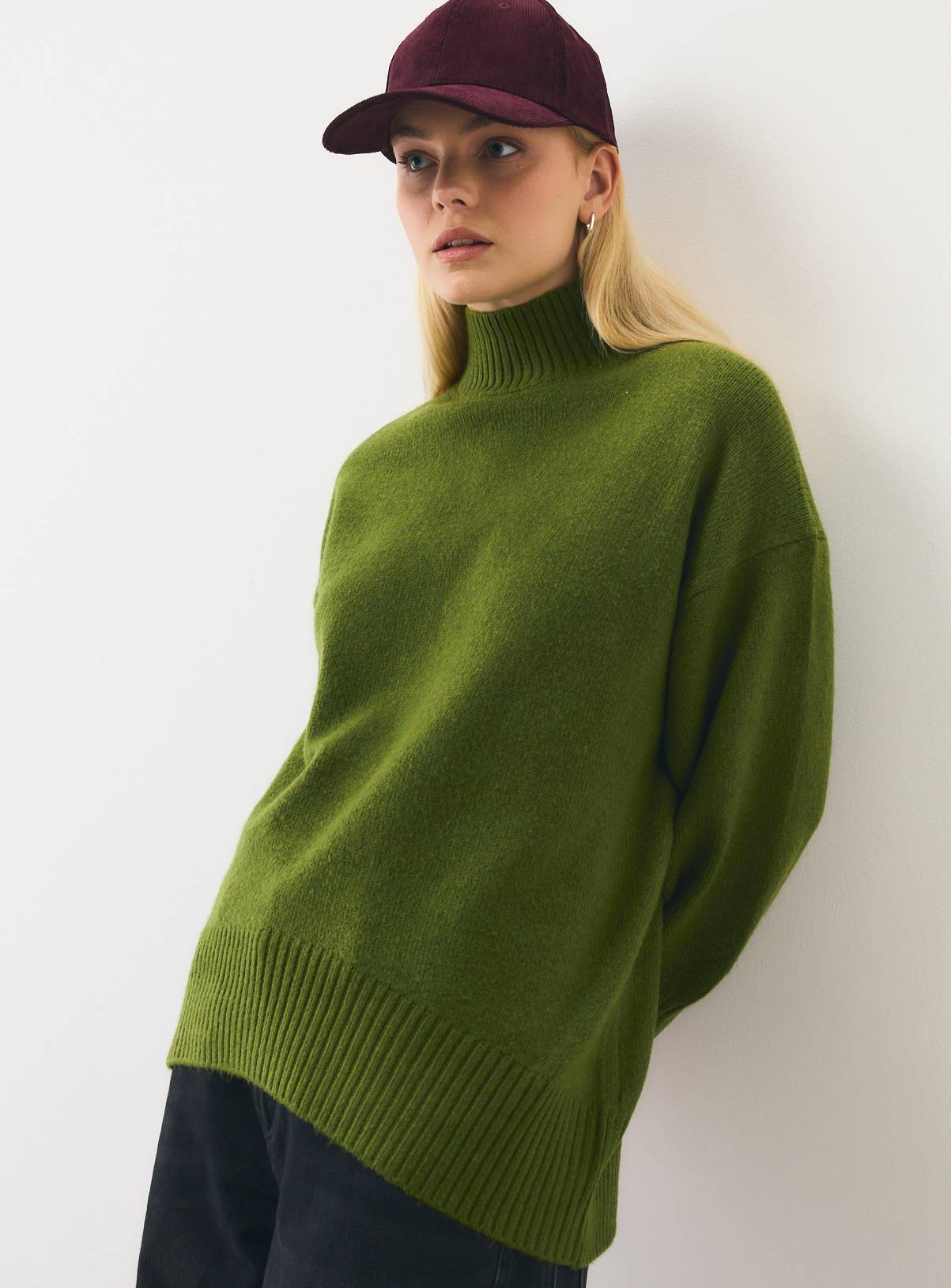 Dark Green High Neck Oversized Jumper S - Image 1
